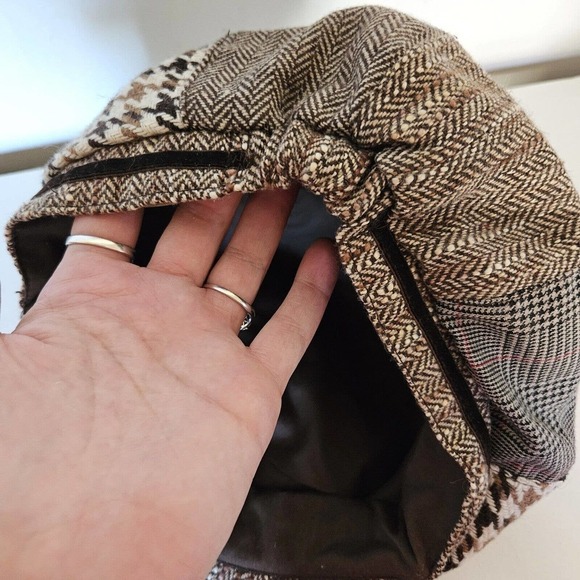Vtg Cappelli Womens Wool Blend Newsboy Hat Houndstooth Chevron Acadamia - Picture 8 of 10